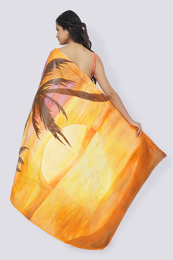 Light Peach Organdy Handpainted Saree