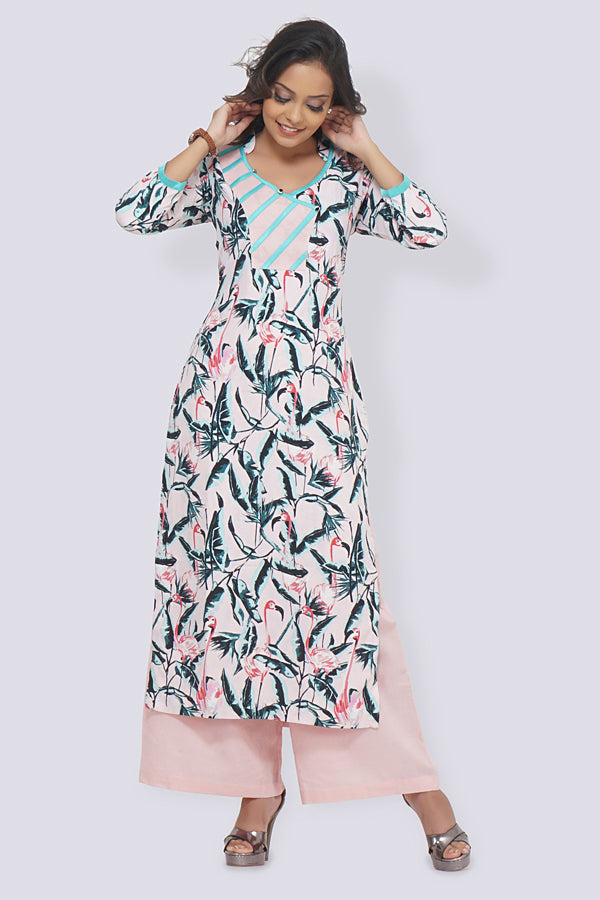 Pastel Pink Crepe Straight Kurti