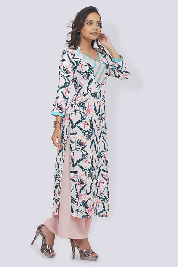 Pastel Pink Crepe Straight Kurti