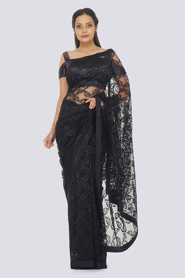 Black Chandelier Net Dupion Silk Saree