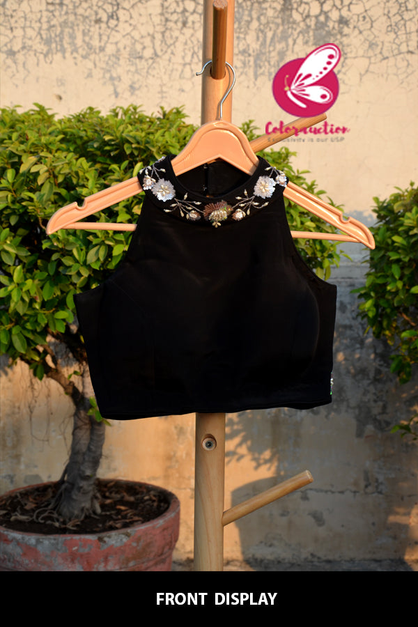 Black Crepe Sequins Handwork Padded Blouse