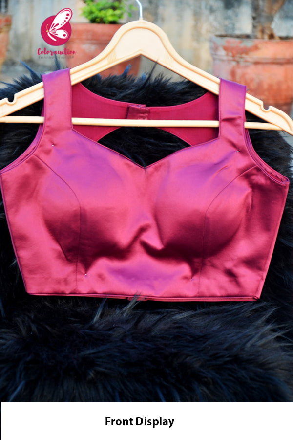 Wine Pure Satin Keyhole Back Padded Blouse