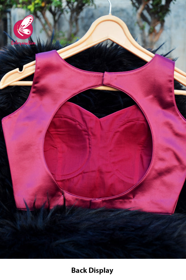 Wine Pure Satin Keyhole Back Padded Blouse