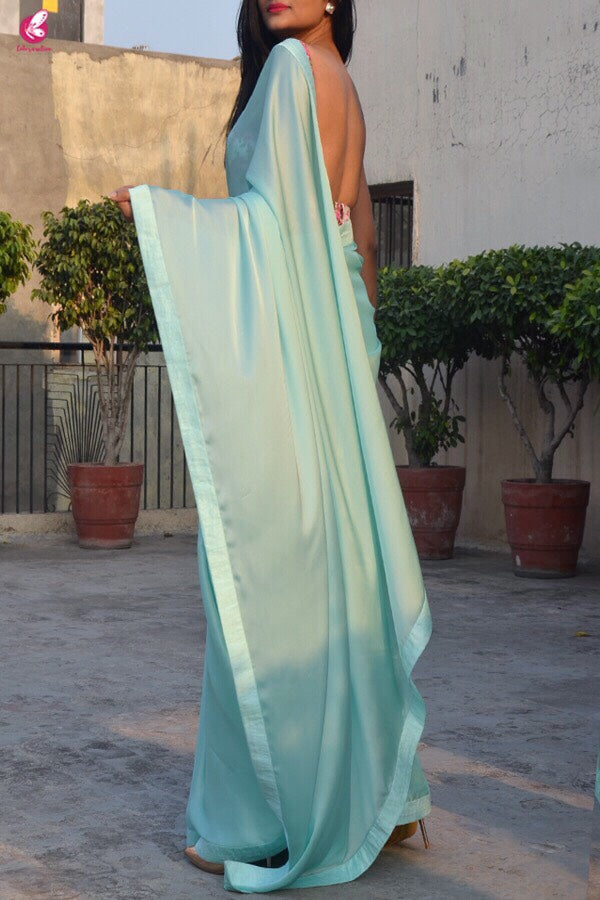 Sea Green Silk Georgette Saree
