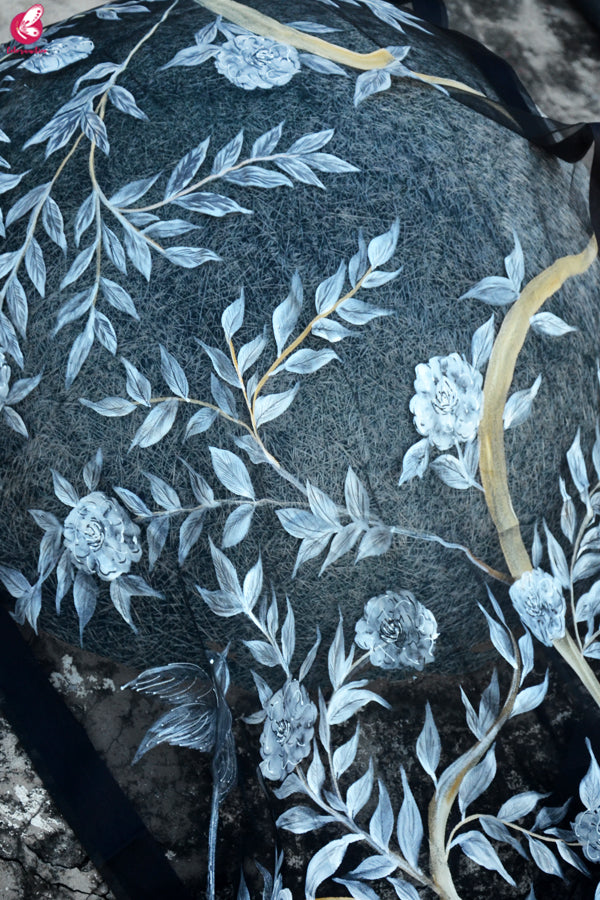 Black Organza Floral Handpainted Stole