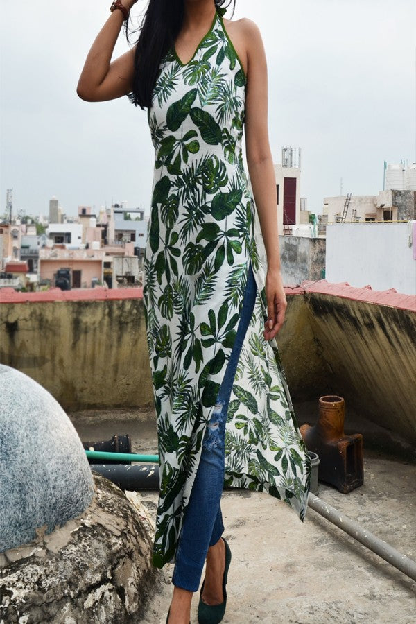Green Cotton Printed Straight Kurti