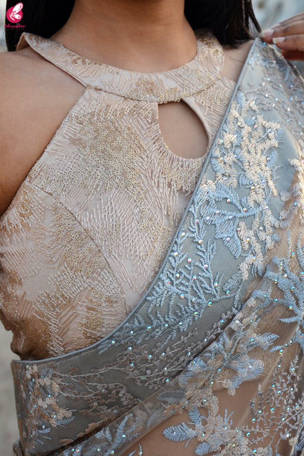 Grey Double Shaded Korean Net Saree