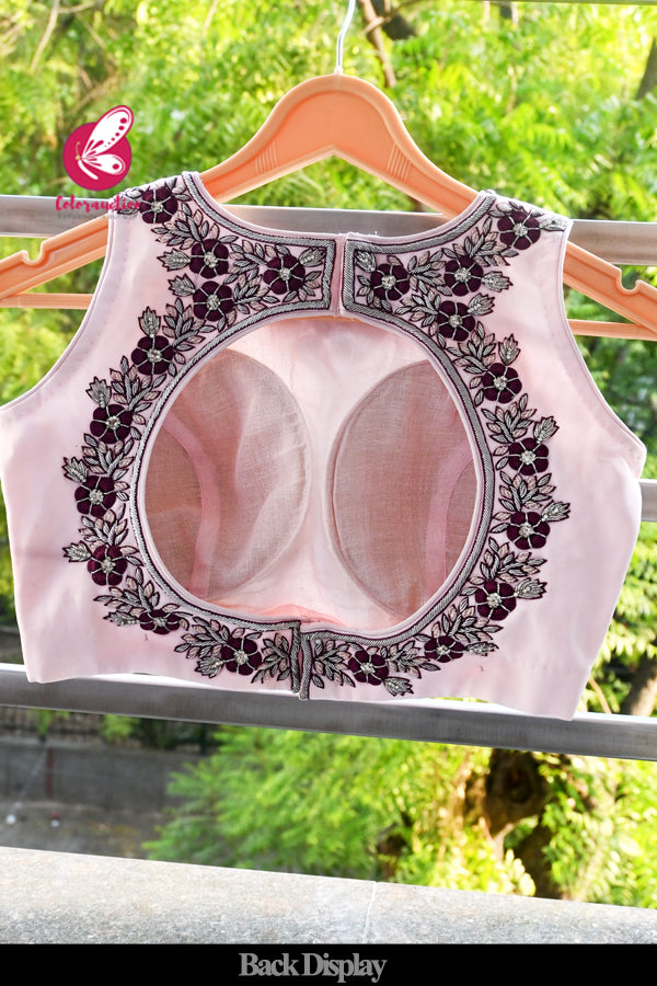 Baby Pink Padded Keyhole Back Handwork Crepe Blouse