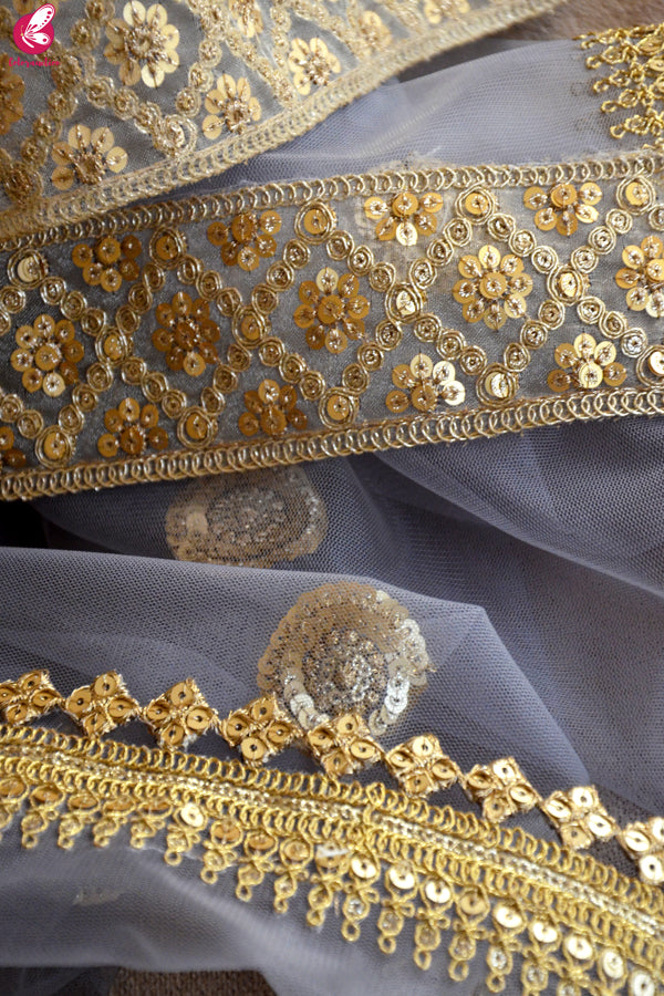 Grey Net Double Border Dupatta