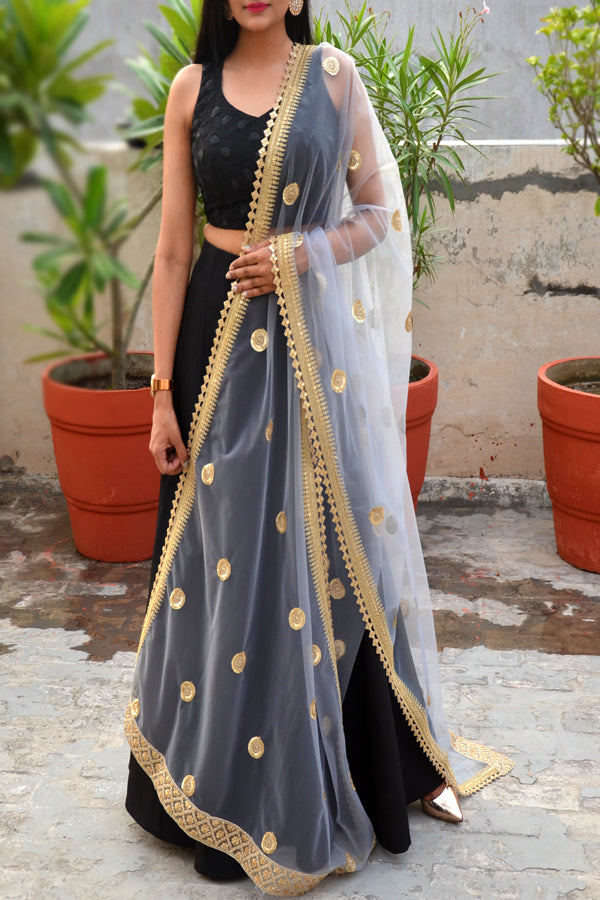 Grey Net Double Border Dupatta