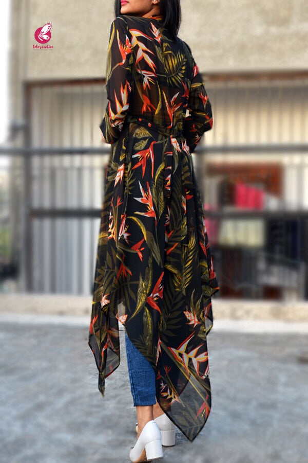 Black Georgette Printed Floral Shrug