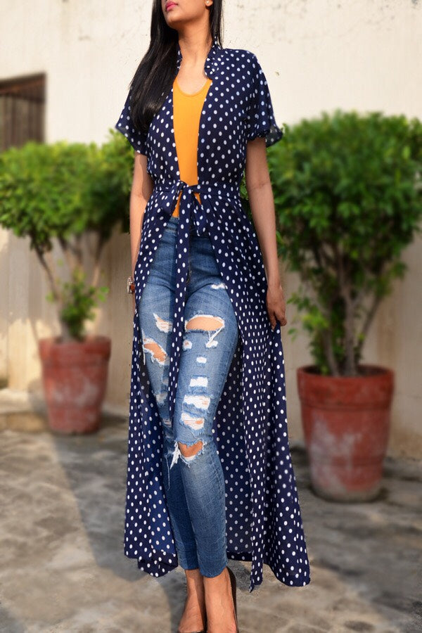 Navy Blue Georgette Printed Long Shrug