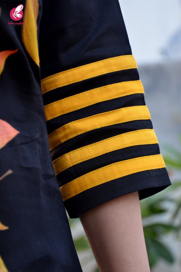 Black Cotton Hand-Painted Straight Kurti