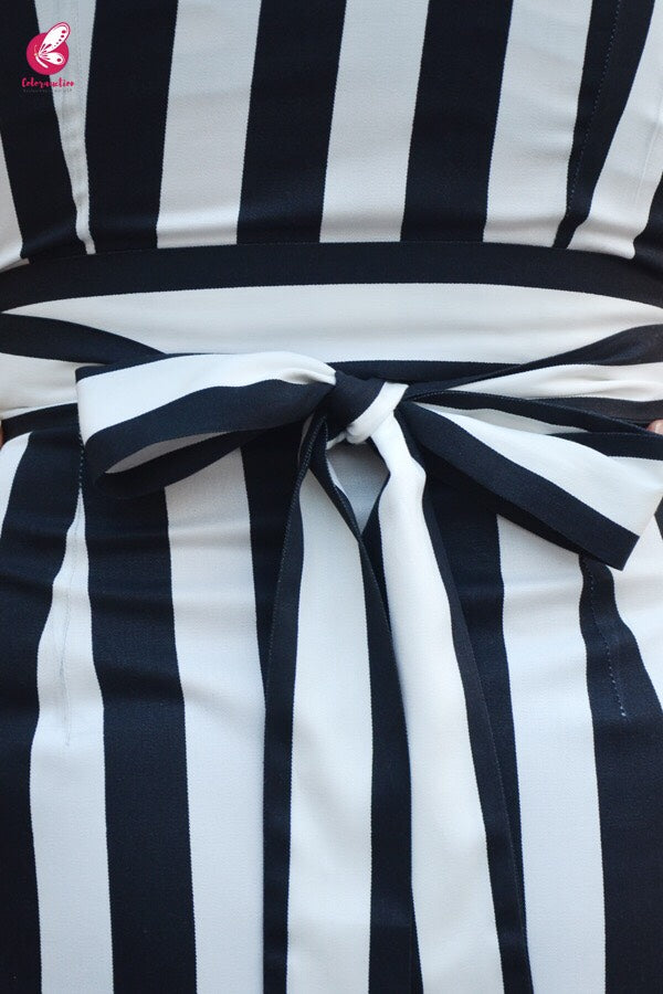 Black and White Cotton Striped Maxi Dress