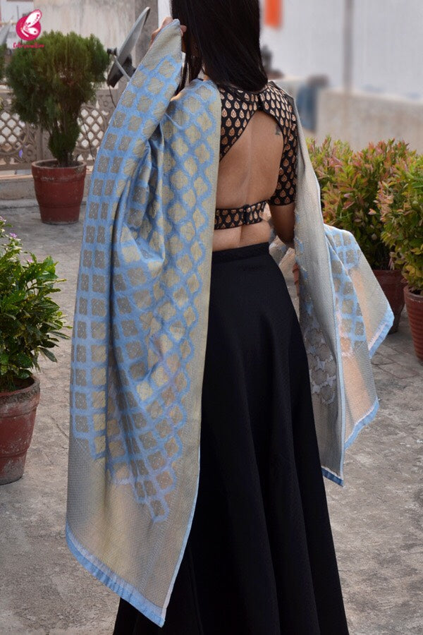 Powder Blue Banarasi Silk Dupatta