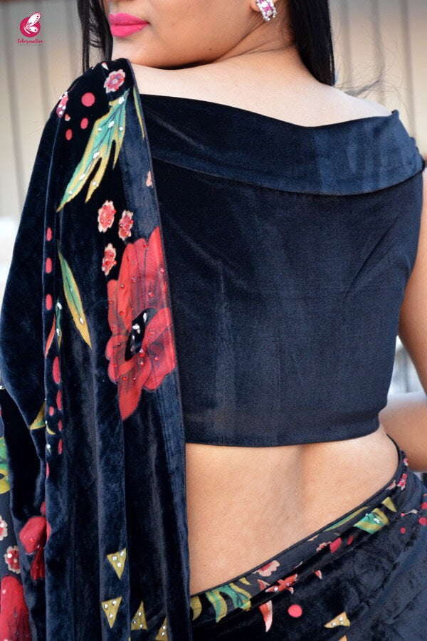 Embellished Half and Half Georgette Velvet Saree