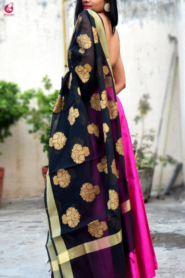Black Chanderi Zari Woven Dupatta