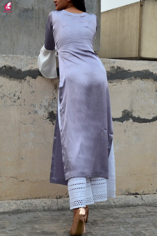 Light Purple Satin Straight Kurti
