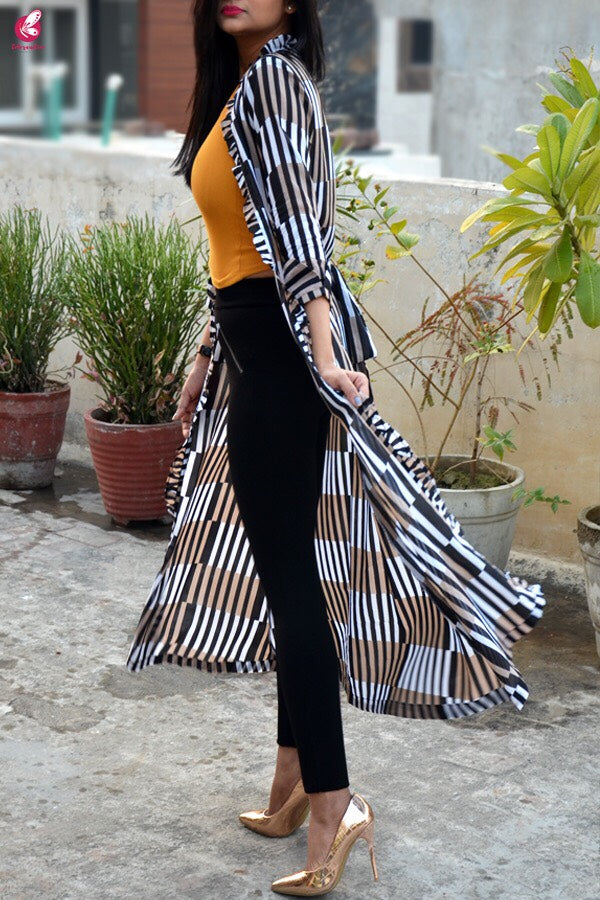 Black and White Printed Summer Cool Long Shrug