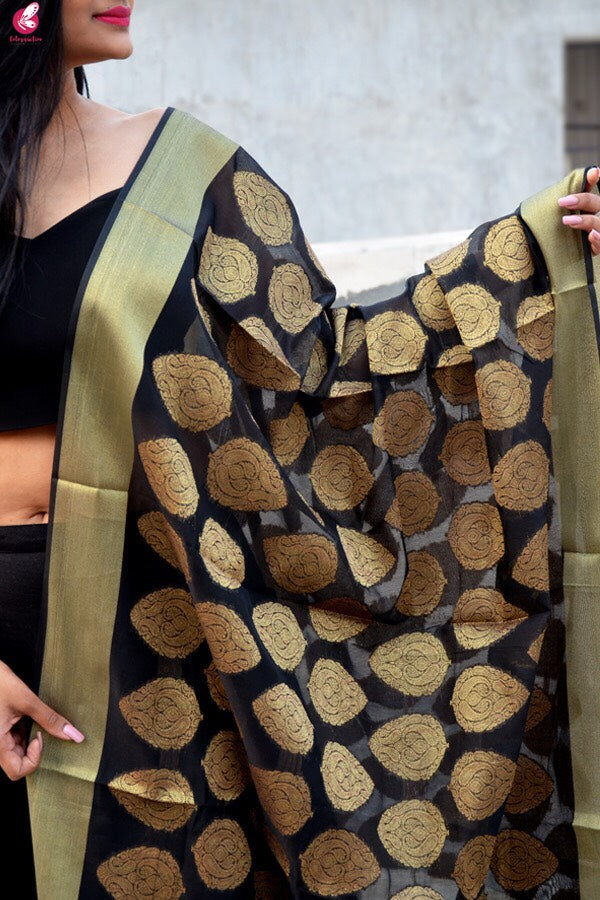 Black Chanderi Zari Woven Dupatta