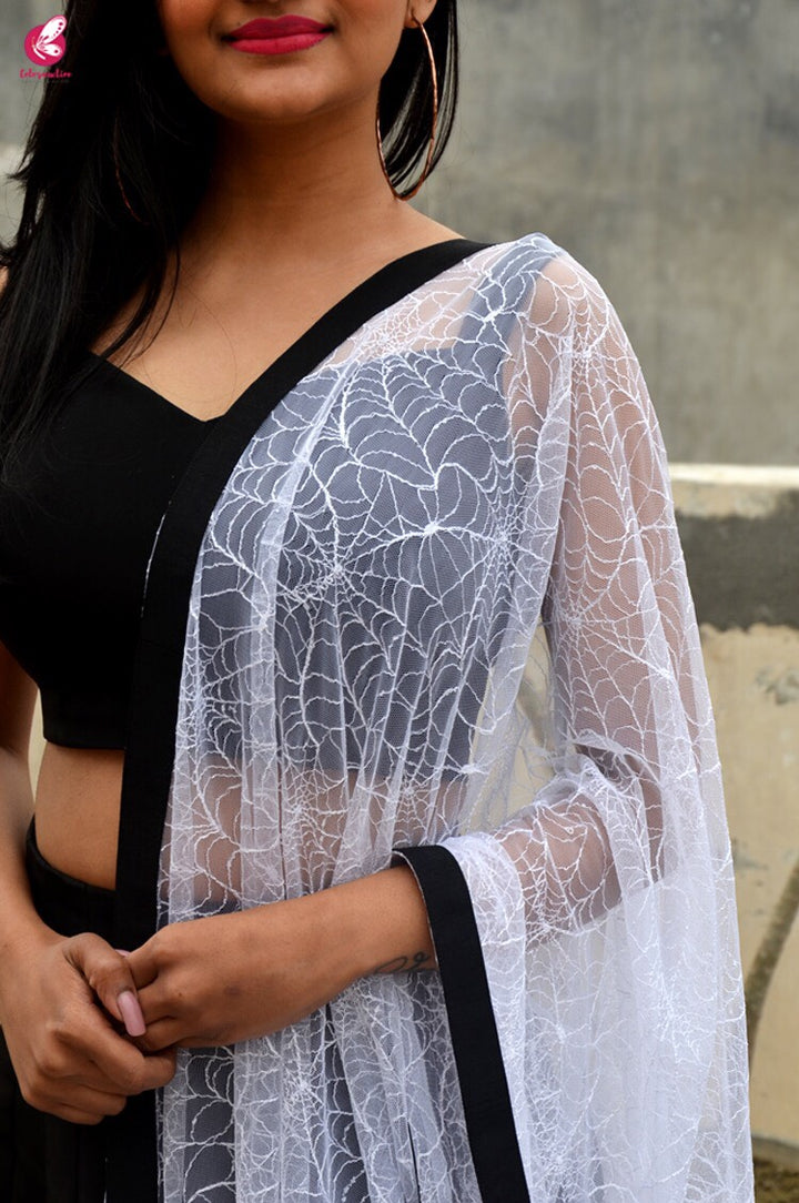 White Spider Web Net Black Taping Stole