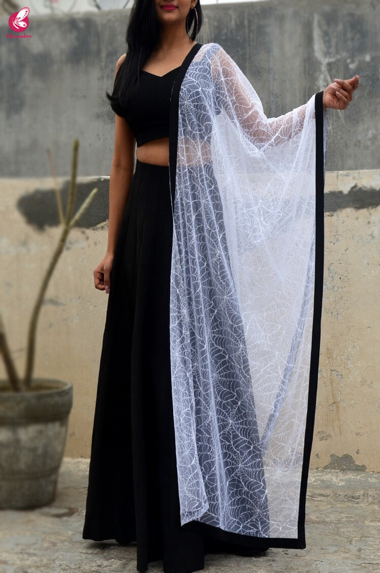 White Spider Web Net Black Taping Stole