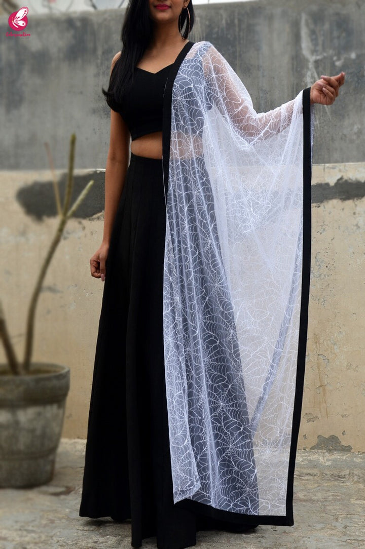 White Spider Web Net Black Taping Stole