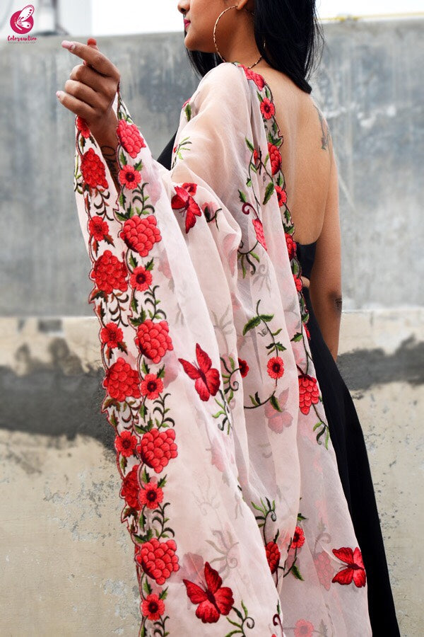 Peach Tissue Embroidered Dupatta