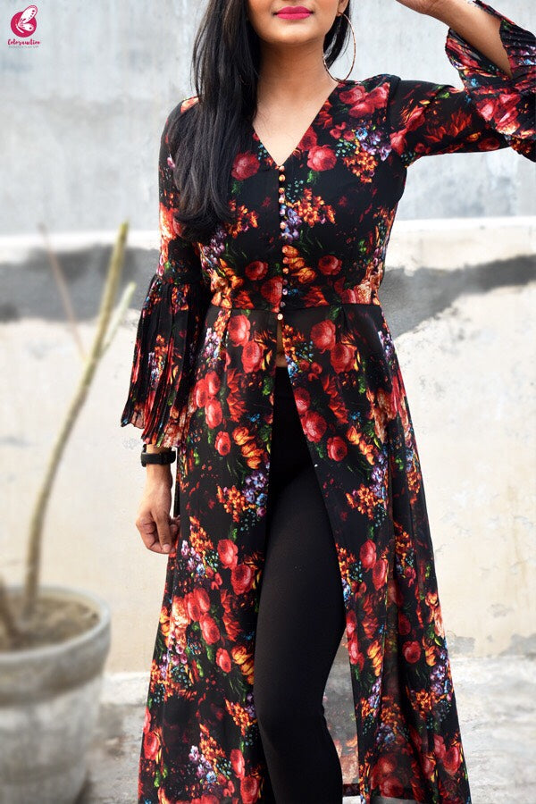 Black Printed Georgette Long Kurti