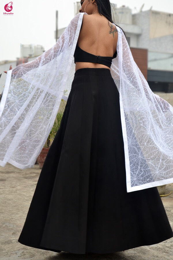 White Embroidered Spider Web Net Stole