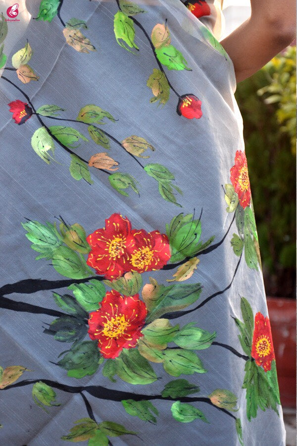 Off White Hand Painted Birds Floral Stole