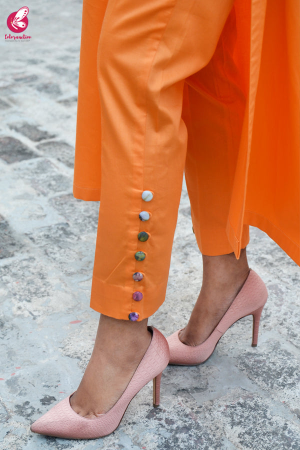 Carrot Orange Cotton Silk Kurti Set