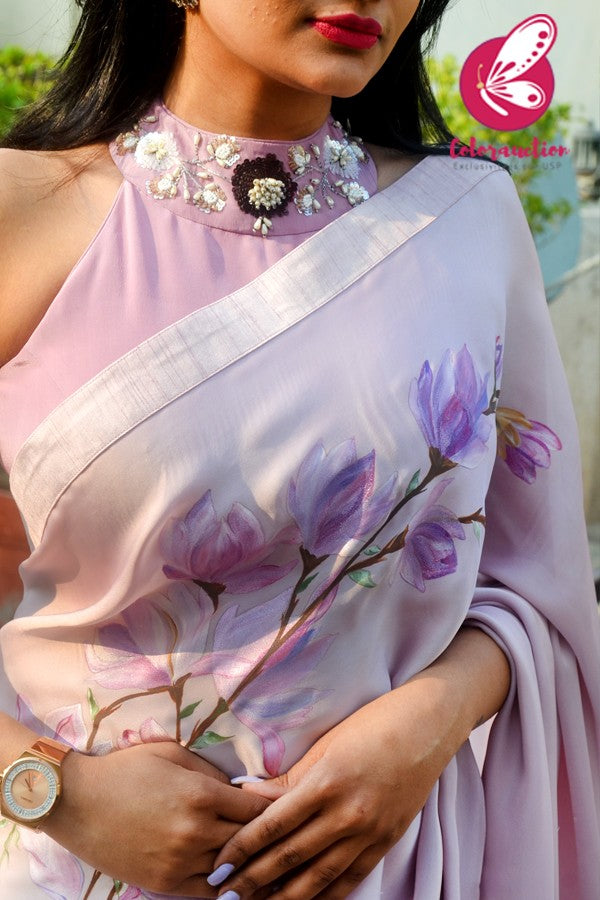 Mauve Crepe Sequins Handwork Padded Blouse