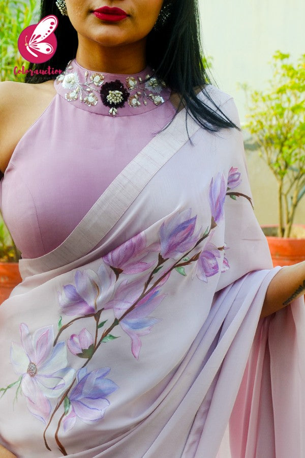 Mauve Crepe Sequins Handwork Padded Blouse