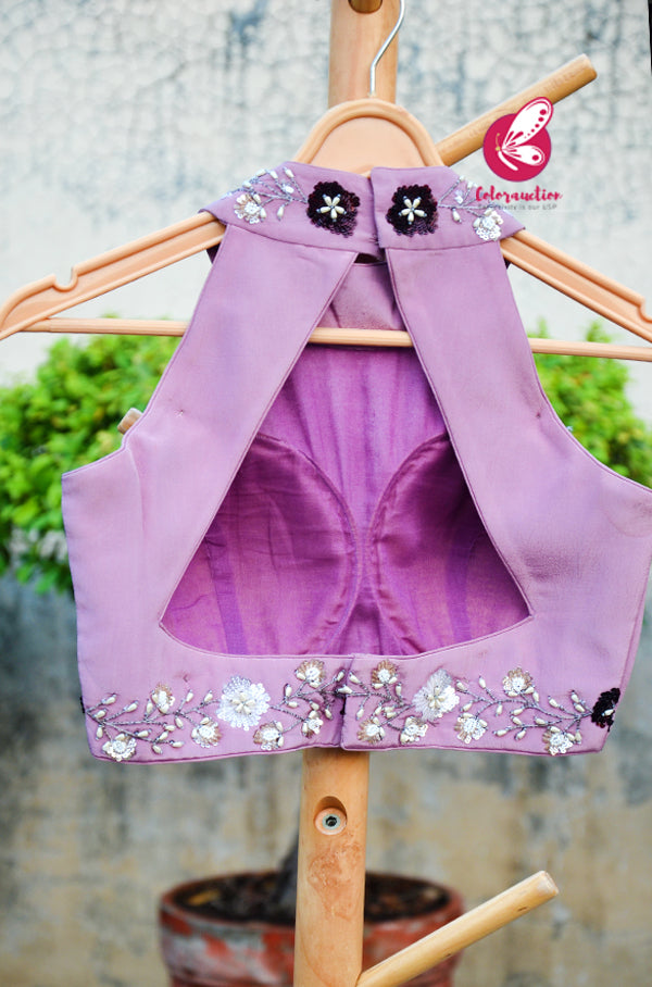Mauve Crepe Sequins Handwork Padded Blouse