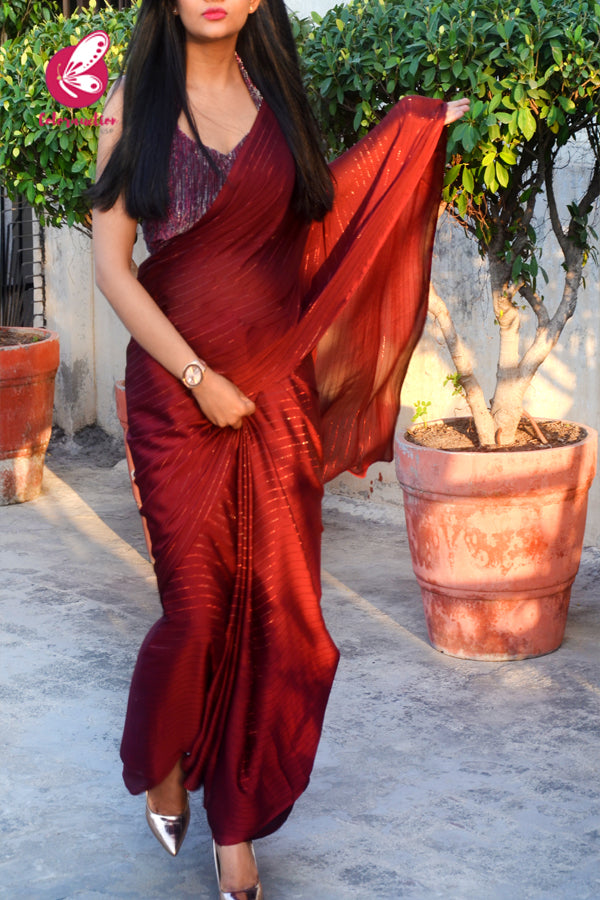 Maroon Satin Georgette Fancy Saree