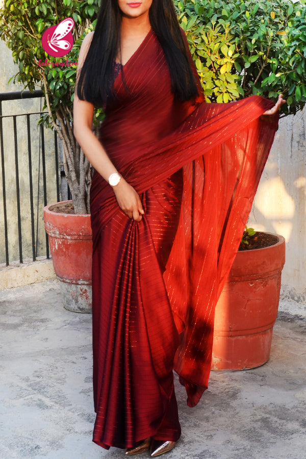 Maroon Satin Georgette Fancy Saree