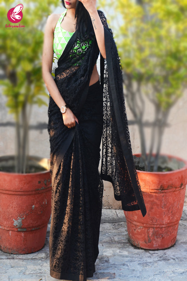 Black Chandelier Net Saree