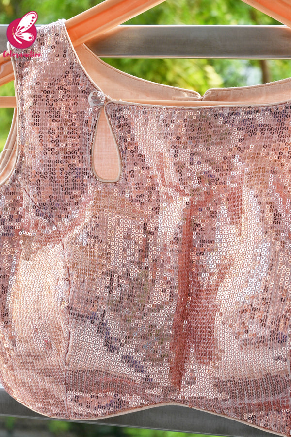 Baby Pink Sequins Padded Keyhole Front Blouse