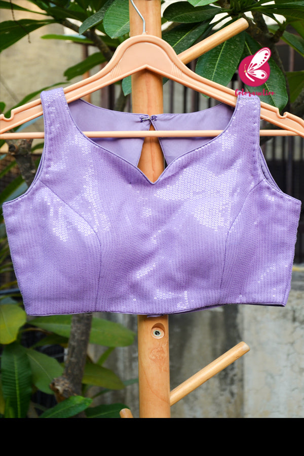 Lilac Padded Sequins Georgette Keyhole Back Blouse