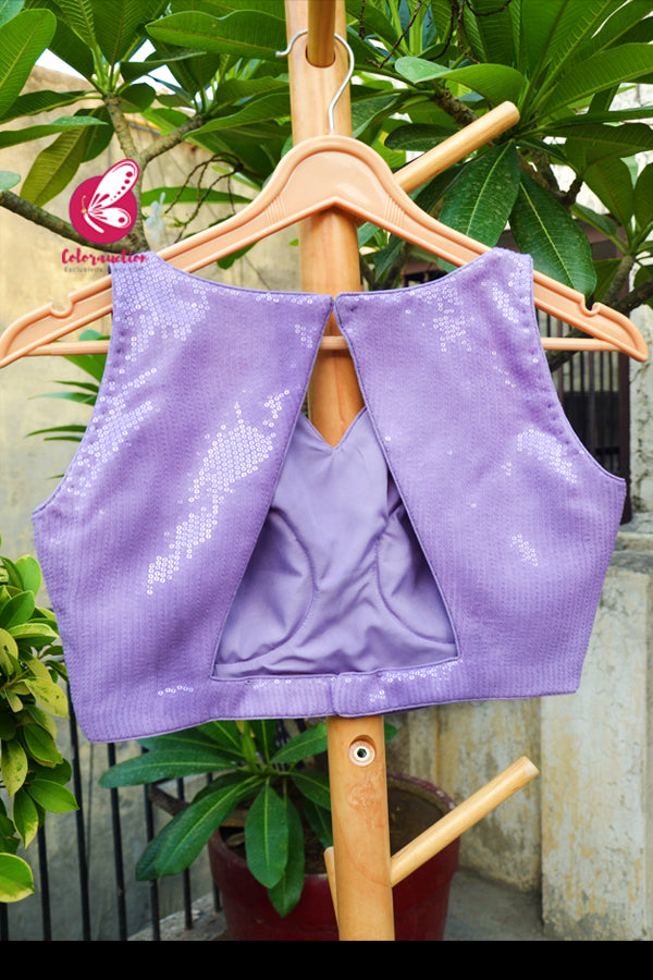 Lilac Padded Sequins Georgette Keyhole Back Blouse