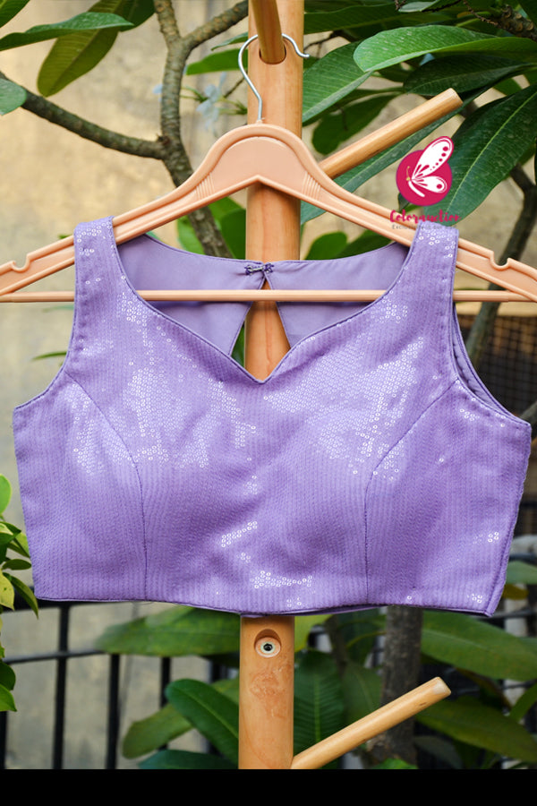 Lilac Padded Sequins Georgette Keyhole Back Blouse