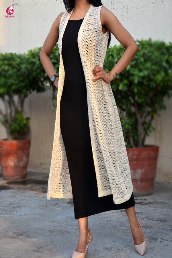 Cream Crochet Lace Long Shrug