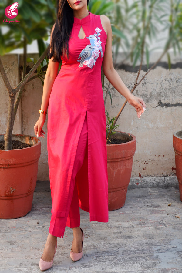 Hot Pink Cotton Silk Kurti Set