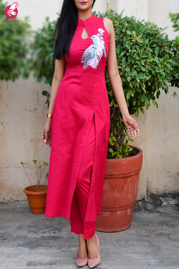 Hot Pink Cotton Silk Kurti Set