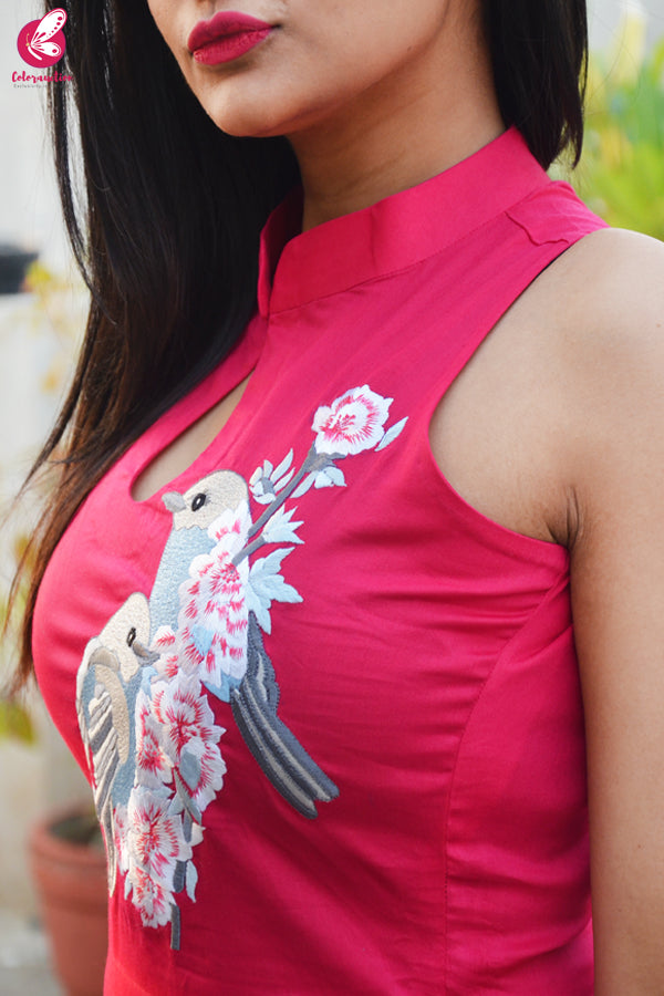 Hot Pink Cotton Silk Kurti Set