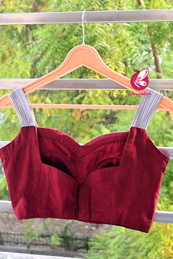 Maroon Padded Crepe  Silver Straps Blouse