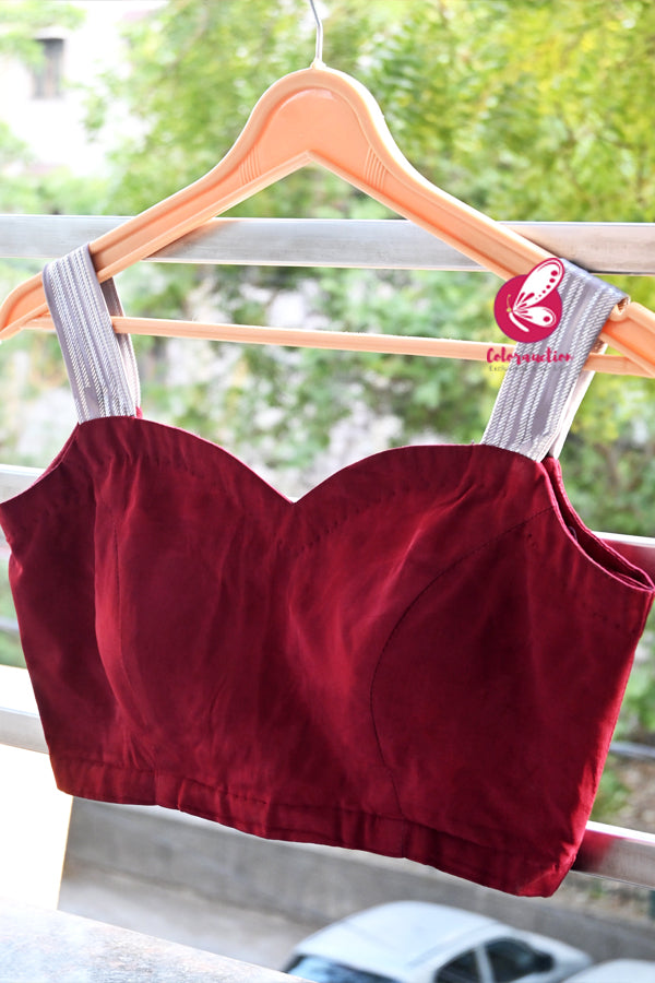 Maroon Padded Crepe  Silver Straps Blouse