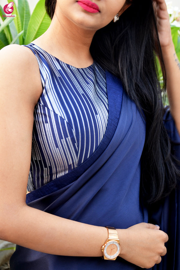 Blue Satin Dupion Silk Taping Saree