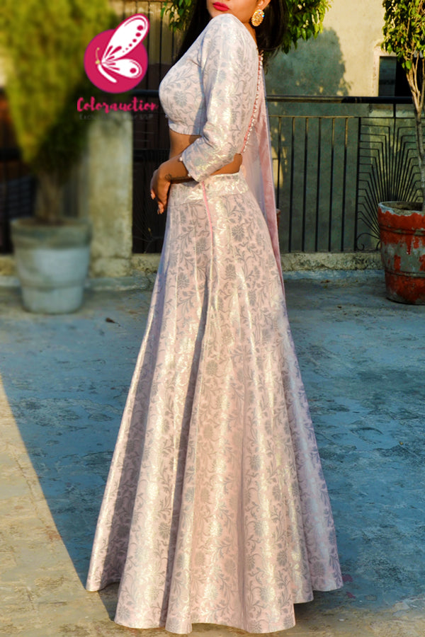 Mauve Pink Brocade Lehenga with Mauve Pink Net Heavy Dupatta